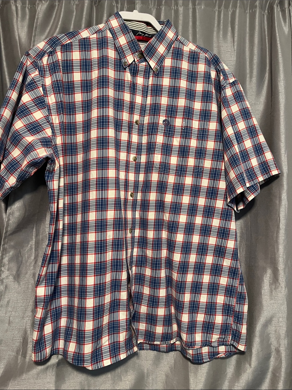 Wrangler Men's Short-Sleeve Plaid Button-Down Shirt - Blue/White/Red